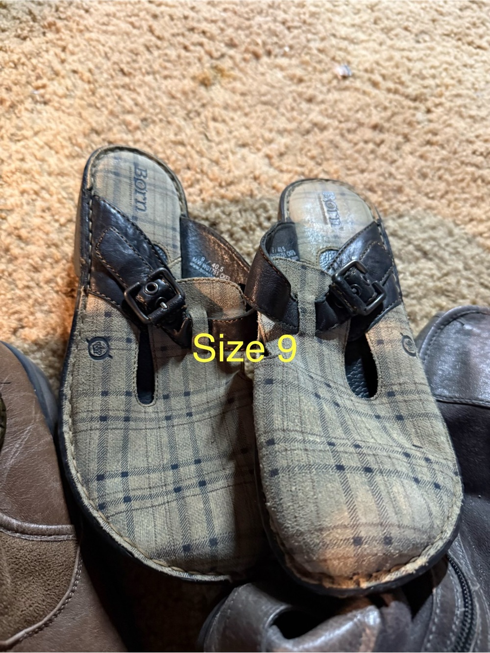 Born Plaid Brown Slip-On Mules